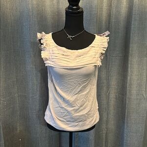 Club Monaco Cream Ruffled Fitted Blouse